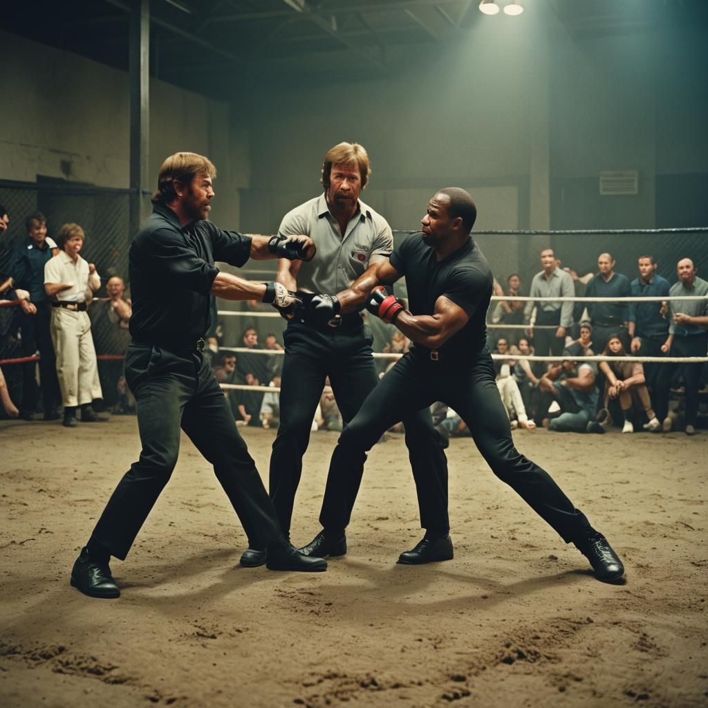 Chuck Norris Kicks Mike Tyson: Cinematic Film Still