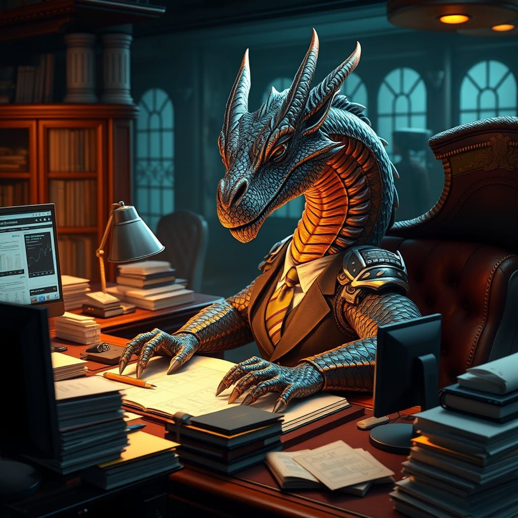Corporate Dragon CEO Managing Business in Matte Painting Sty...