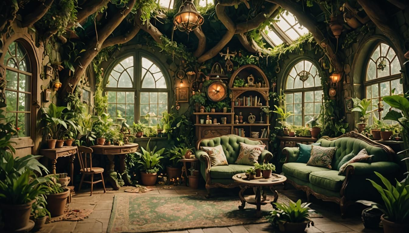 Enchanted Fairy House Living Room in Cinematic Style