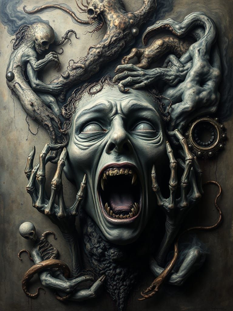 Distorted Face Unveils Dark Surrealism in Cosmic Landscape