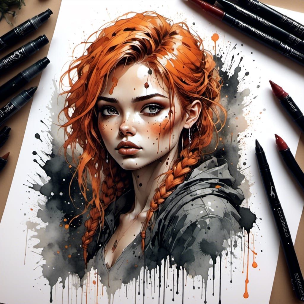 Stunning Ink Splatter Sketch of a Beautiful Woman