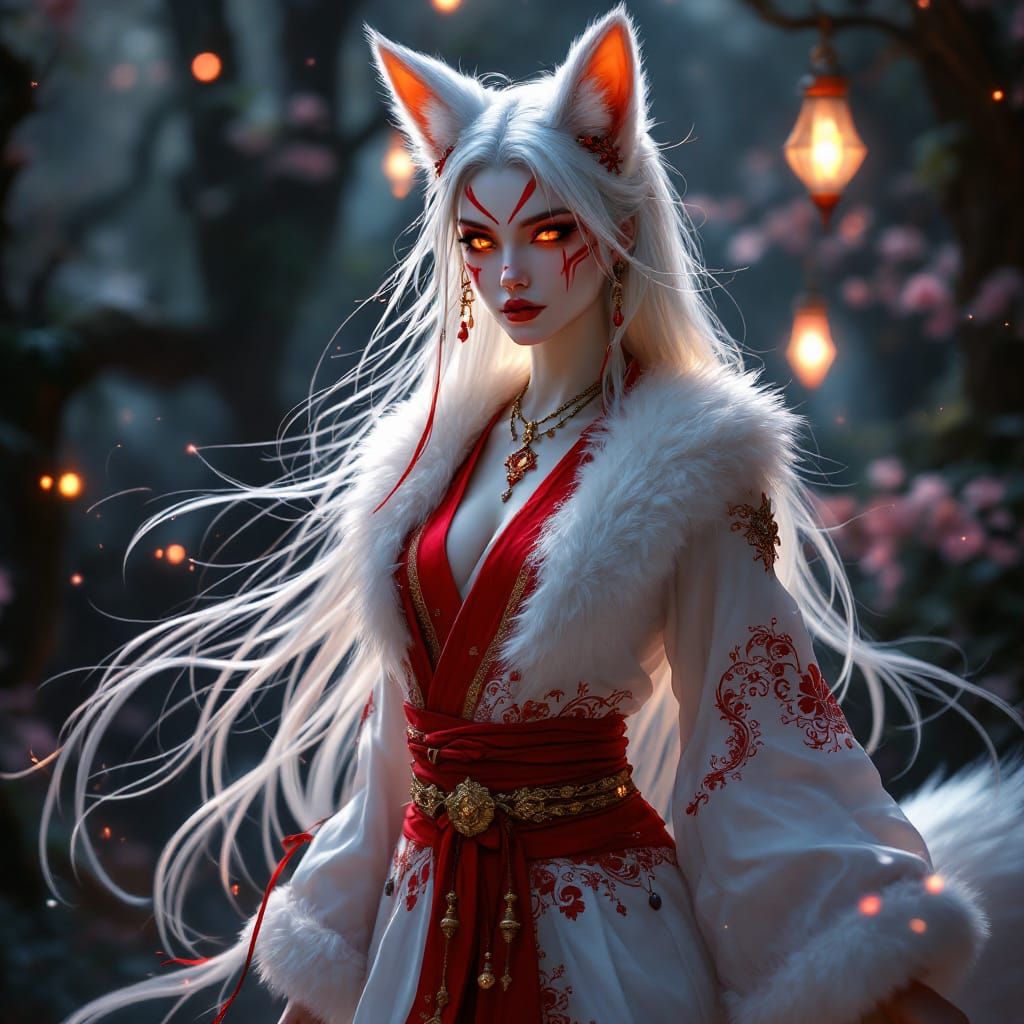Mystical Fox Spirit Woman in Forest