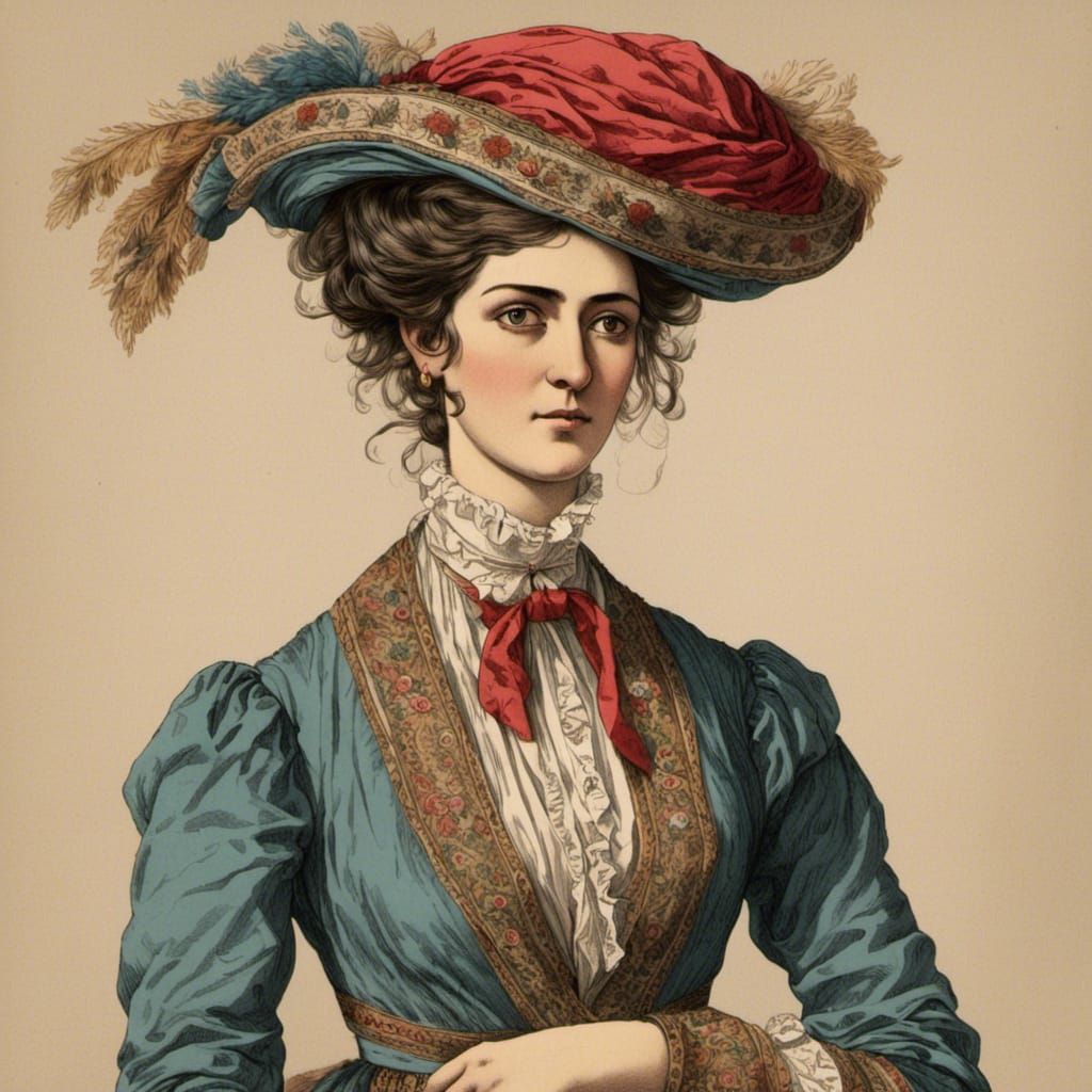 Colorful Portrait of 1800s Turkish Woman