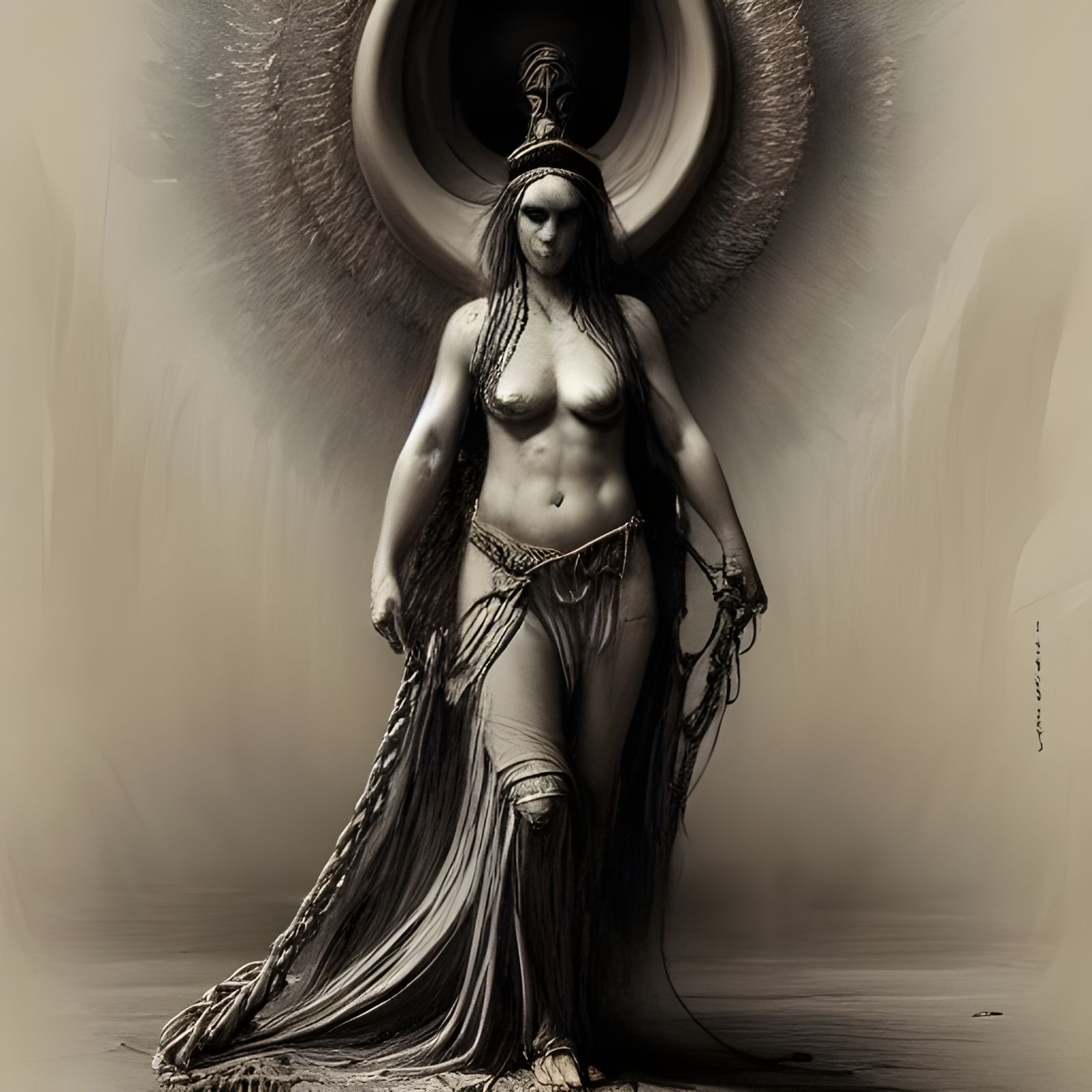 Ixtab: Mayan Goddess in Gothic Horror Style