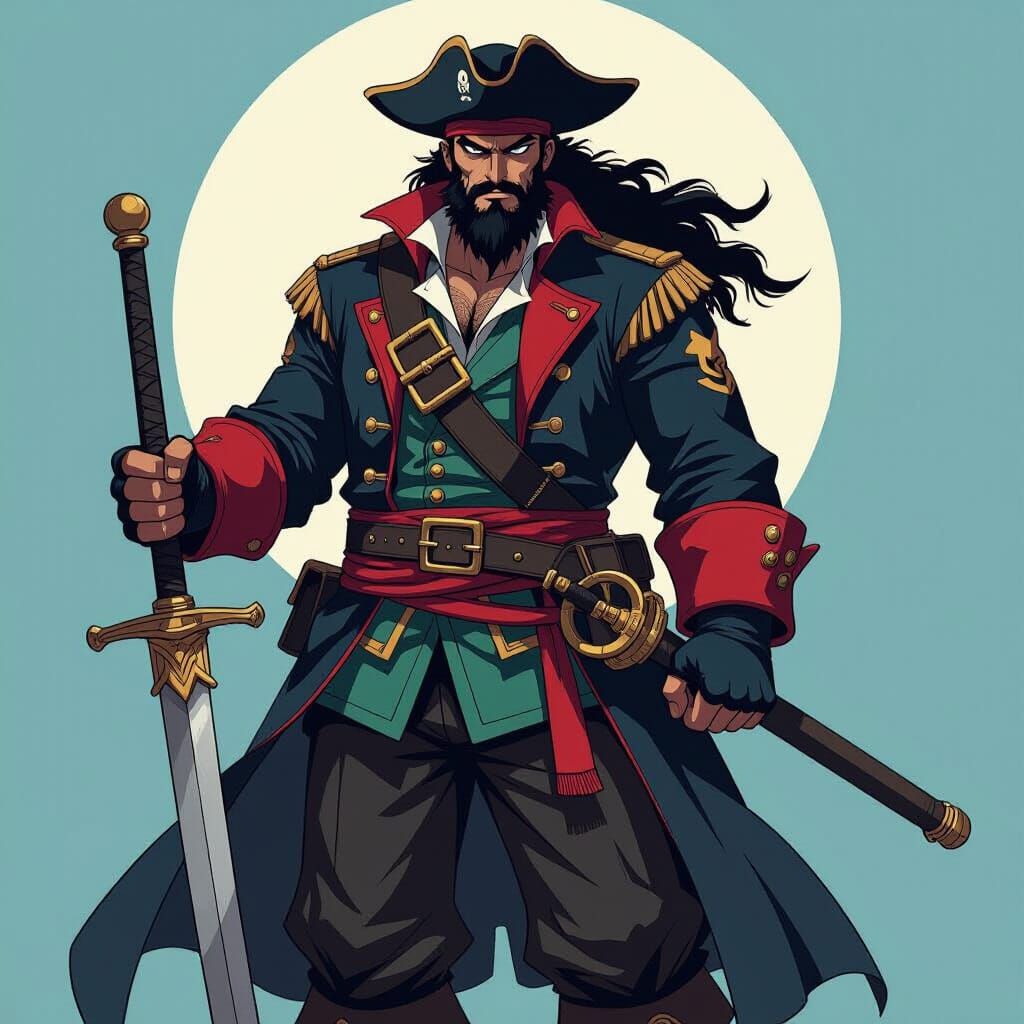 Anime Pirate Blackbeard in Dynamic Manga Scan Style