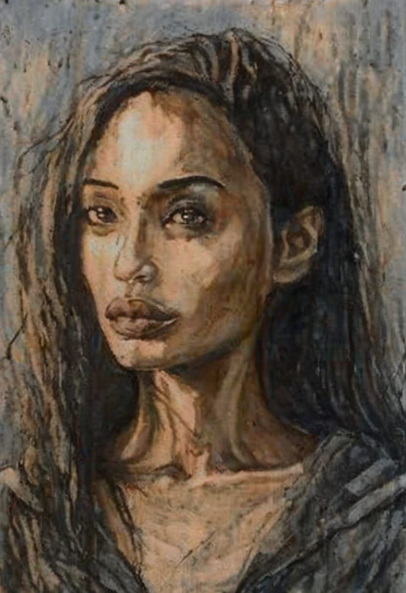 Gothgirl Portrait in High Contrast Impasto Style