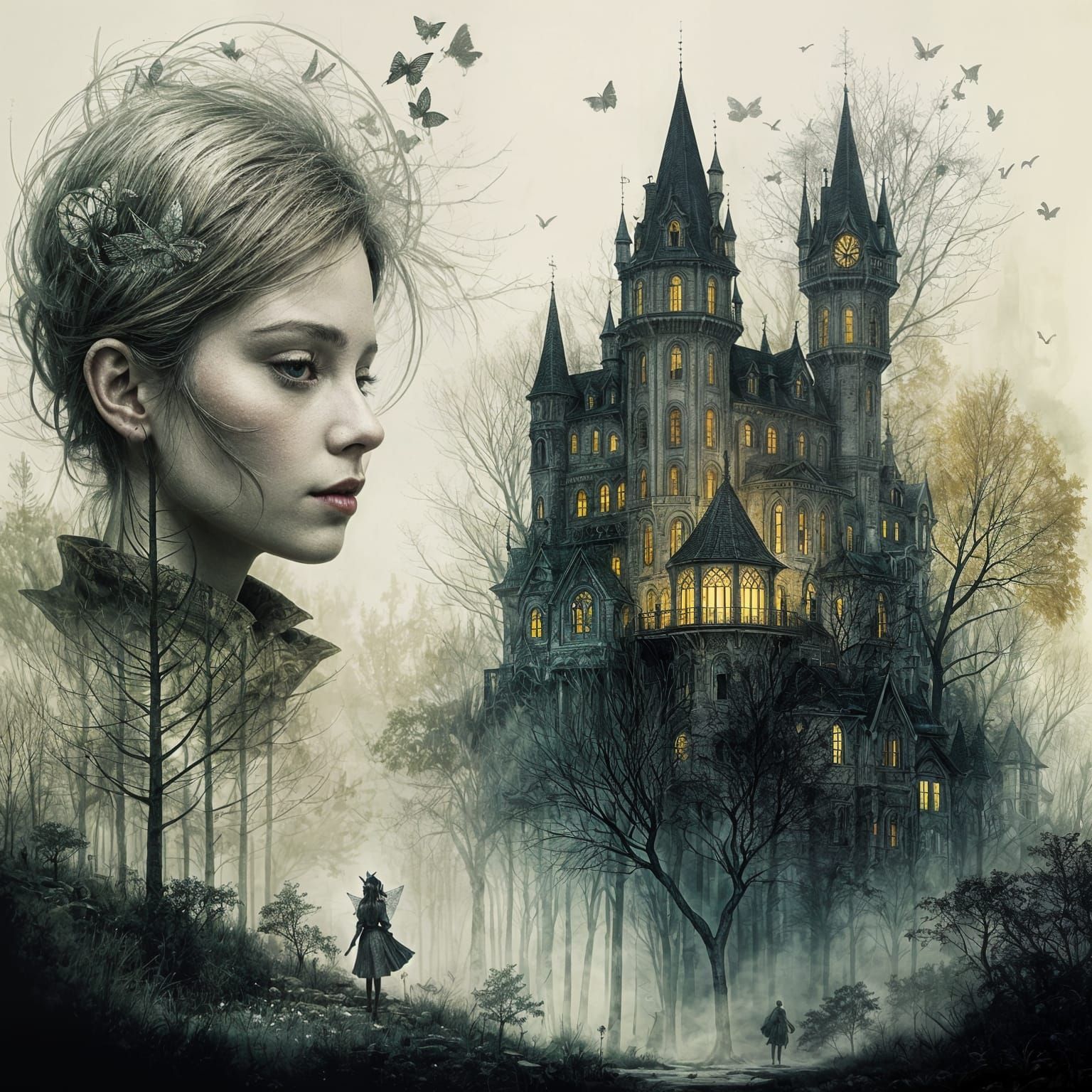 Ethereal Fairy Silhouette in Misty Forest