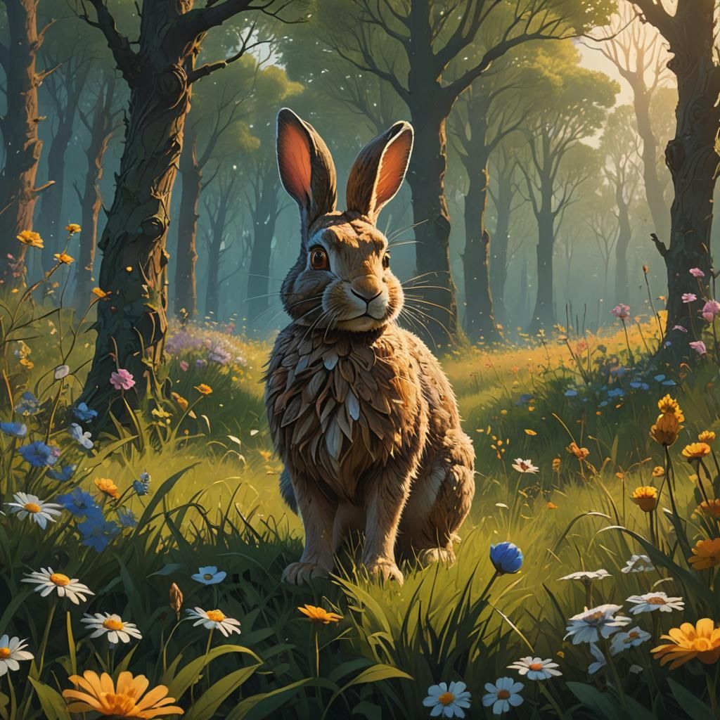 Glowing Wild Bunny in Fantasy Landscape