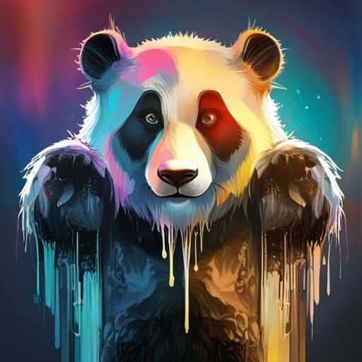 Monochrome Panda Paint Splatter: 3D Digital Art