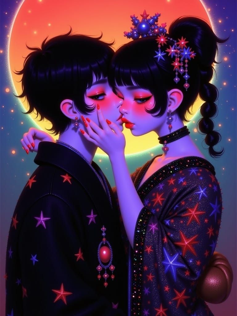 <lora:Big Eyes:1.0> full body view Illustrated gorgeous Japa...