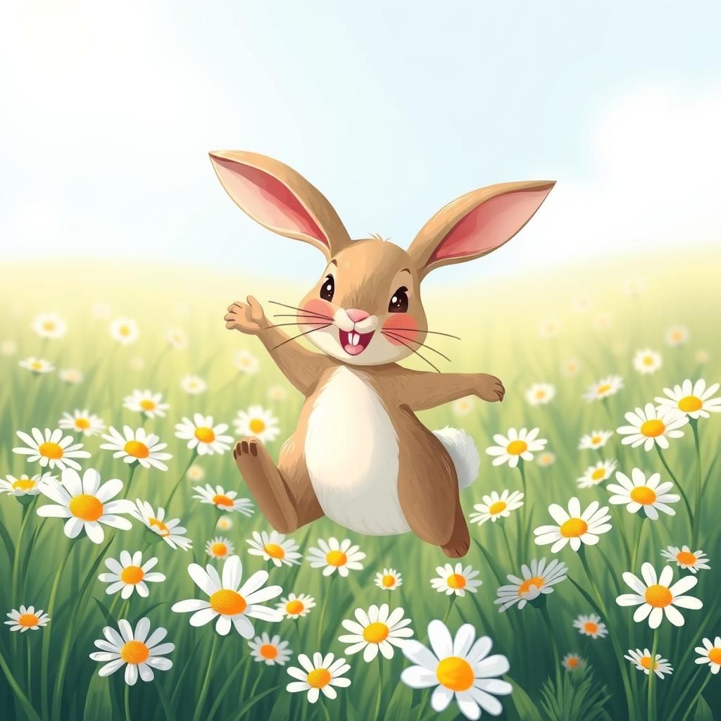Rabbit Jumping In a Daisy Field