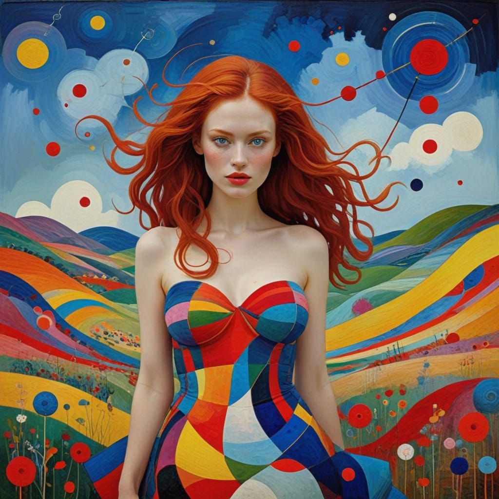 Redhead in Whimsical Landscape