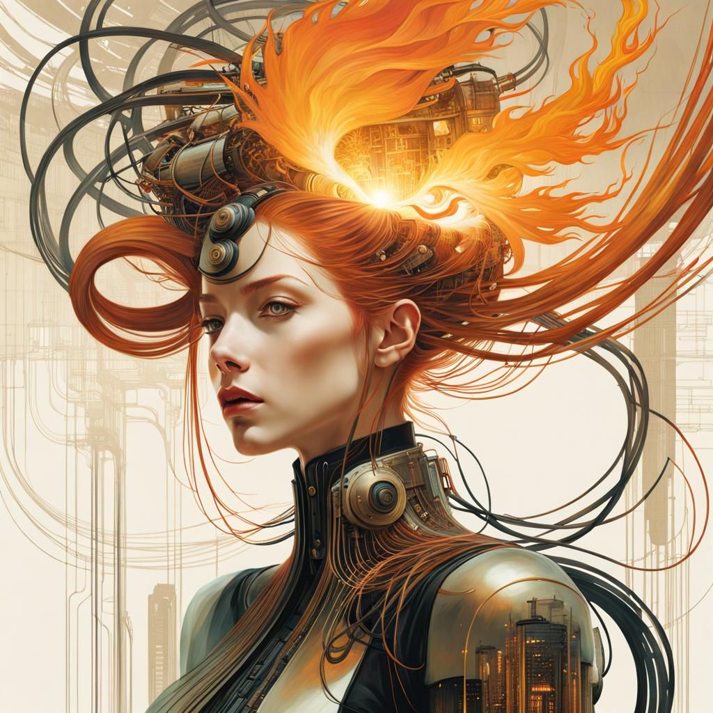 Surreal Android Portrait in Dystopian Factory Setting