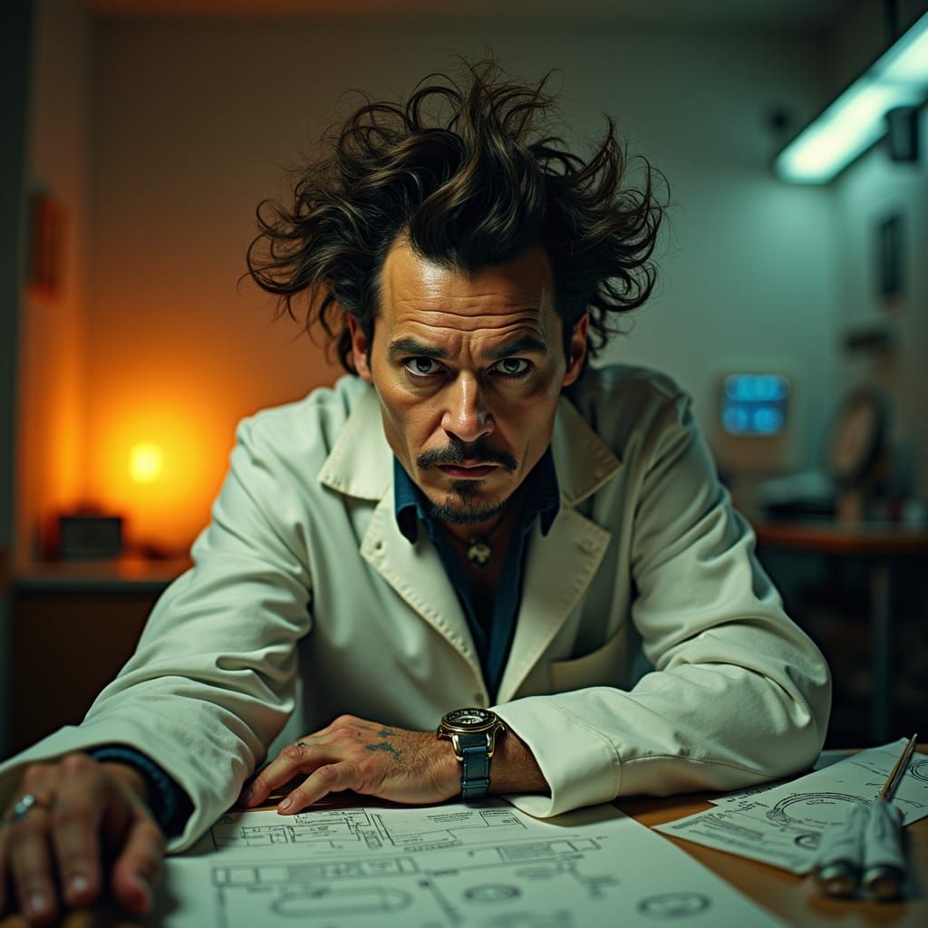 Live Action Rick Sanchez Portrait in 80s Sci-Fi Style