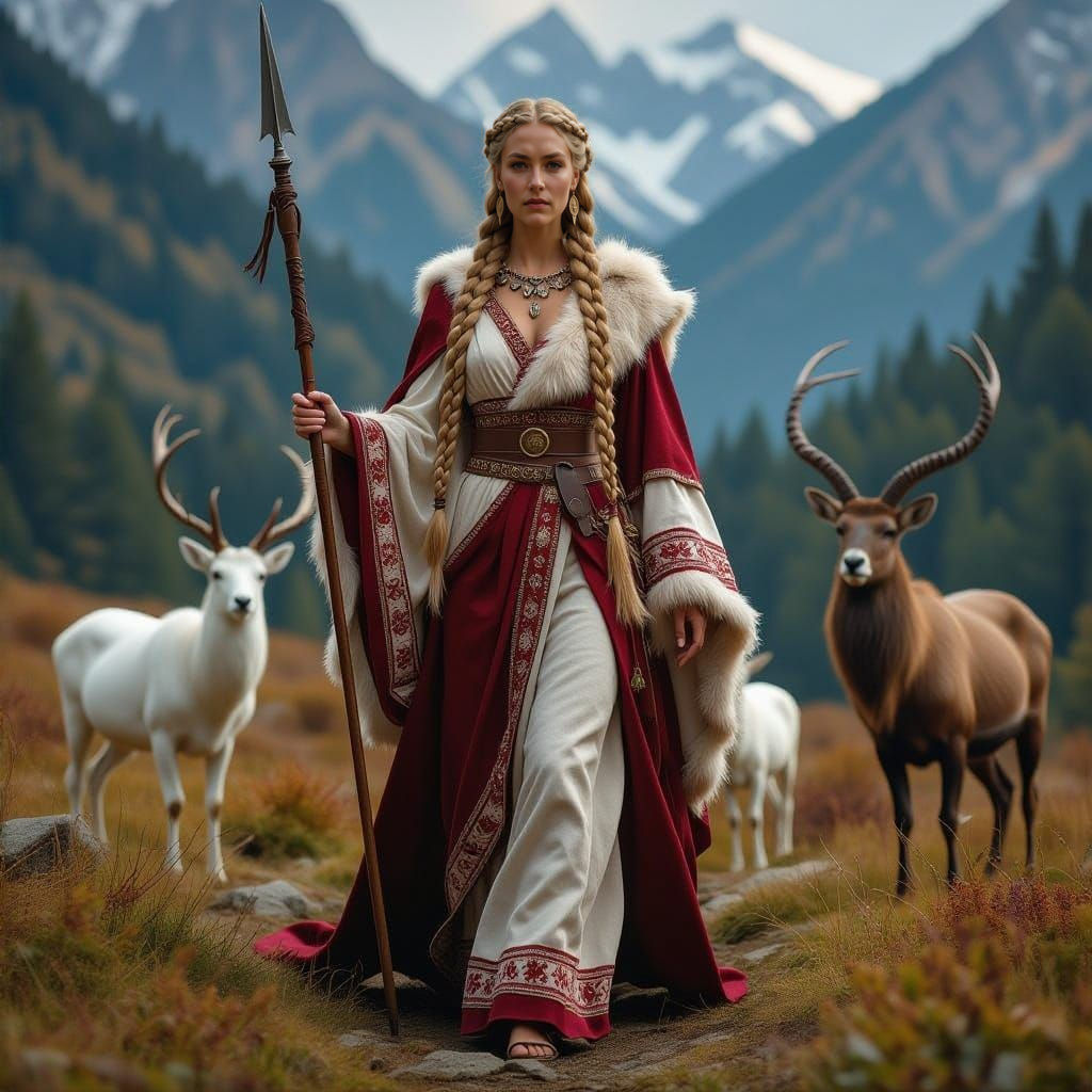 Surreal Georgian Goddess of Hunting in Ancient Caucasus Fore...