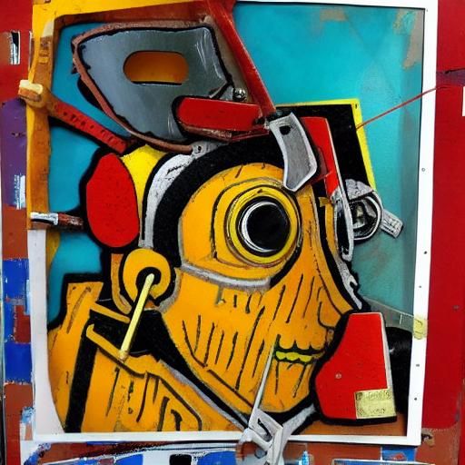 Mixed Media Scrap Robot Portrait with Vibrant Colors