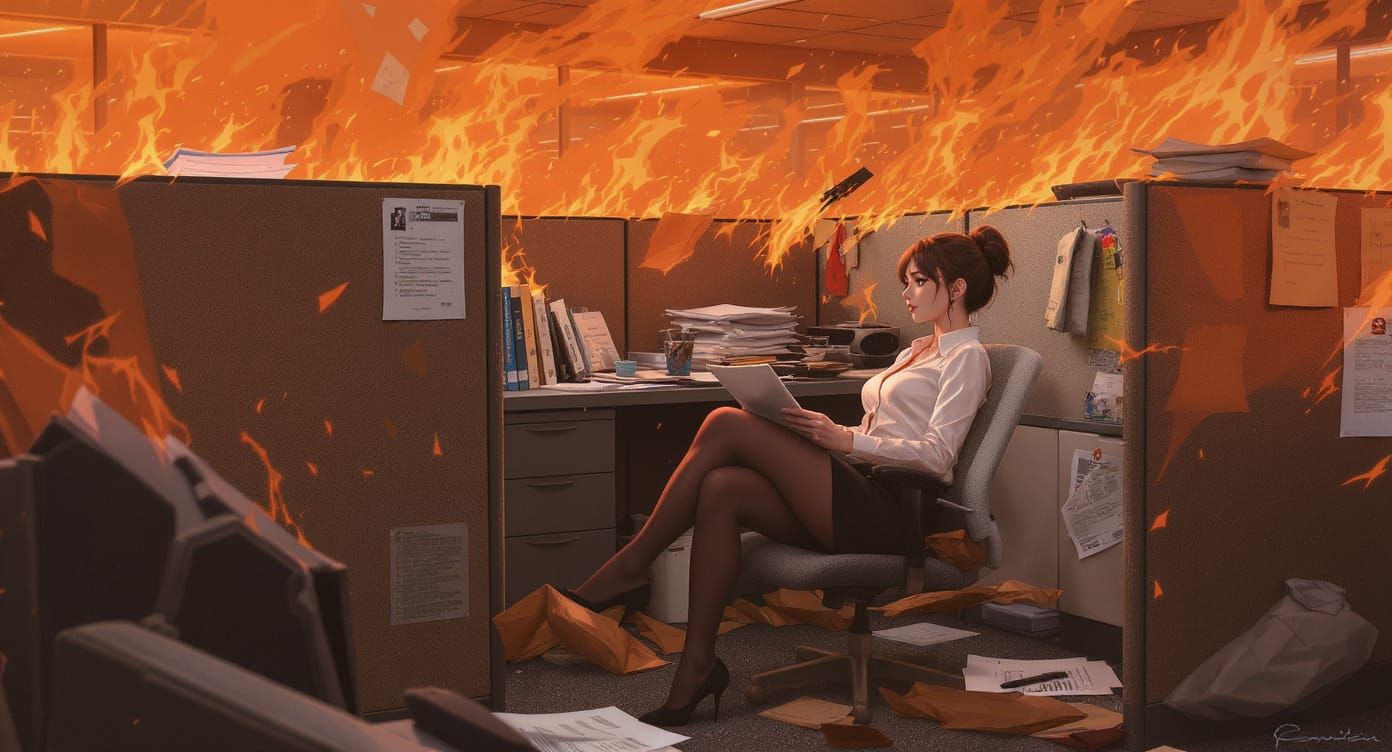 Woman Works as Office Burns: Anime Style