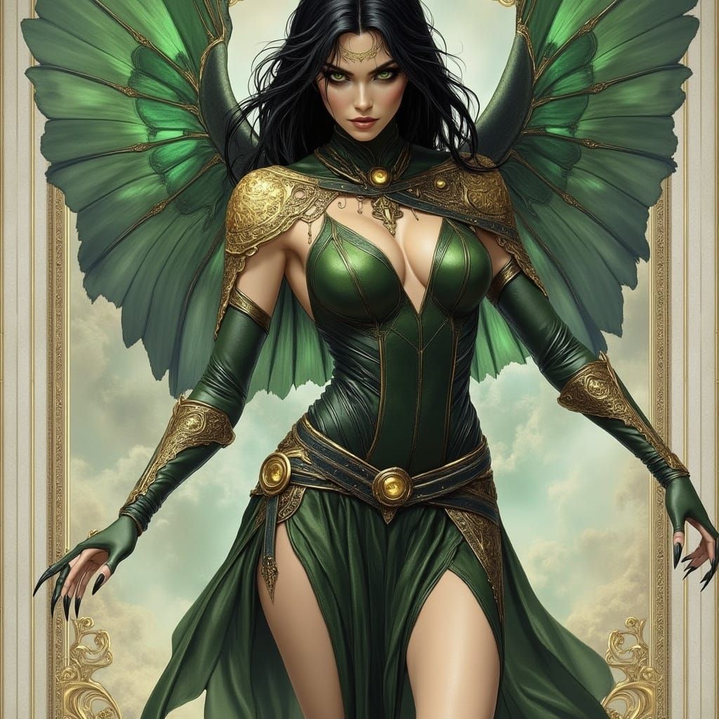 Warrior Harpy in Dynamic Mid-Air Pose