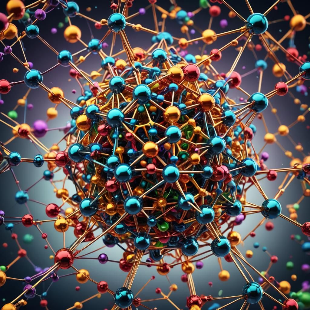 Detailed Cubic Atom Inside Complex Molecule: Hyperrealistic ...