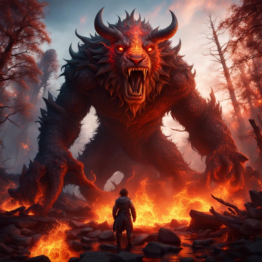 Fantastical Fire Beast in Detailed Matte Painting