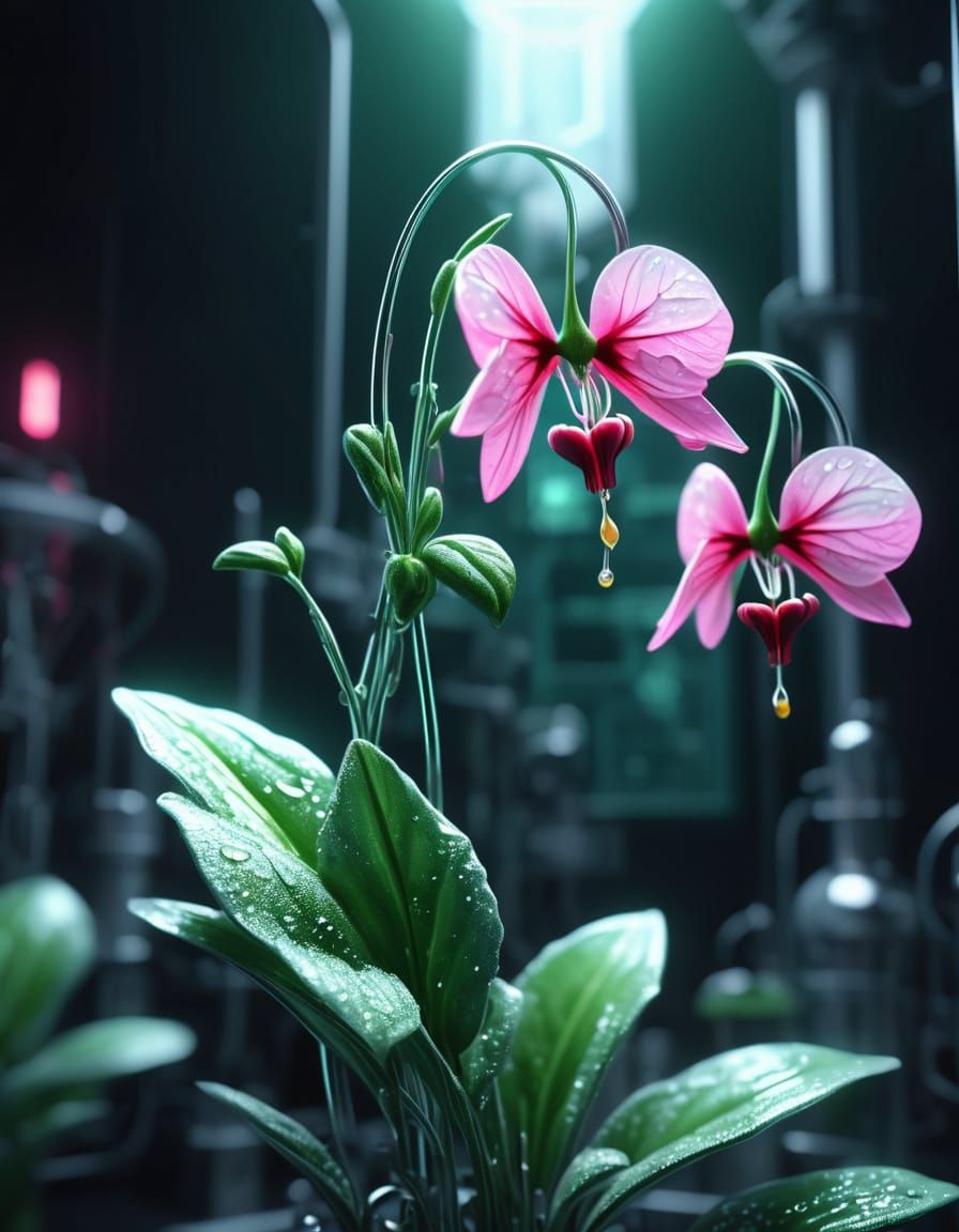 Hyperrealistic surrealist art. Medium shot. A delicate Lampr...