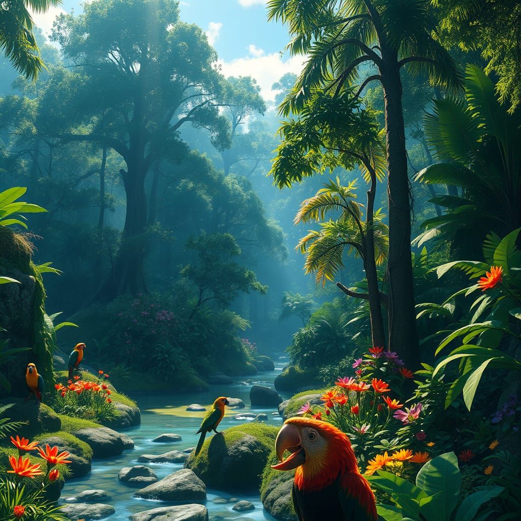 Lush Rainforest Ecosystem in Detailed Matte Painting