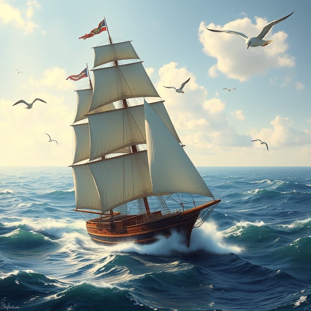 Majestic Sailing Ship on the Open Sea