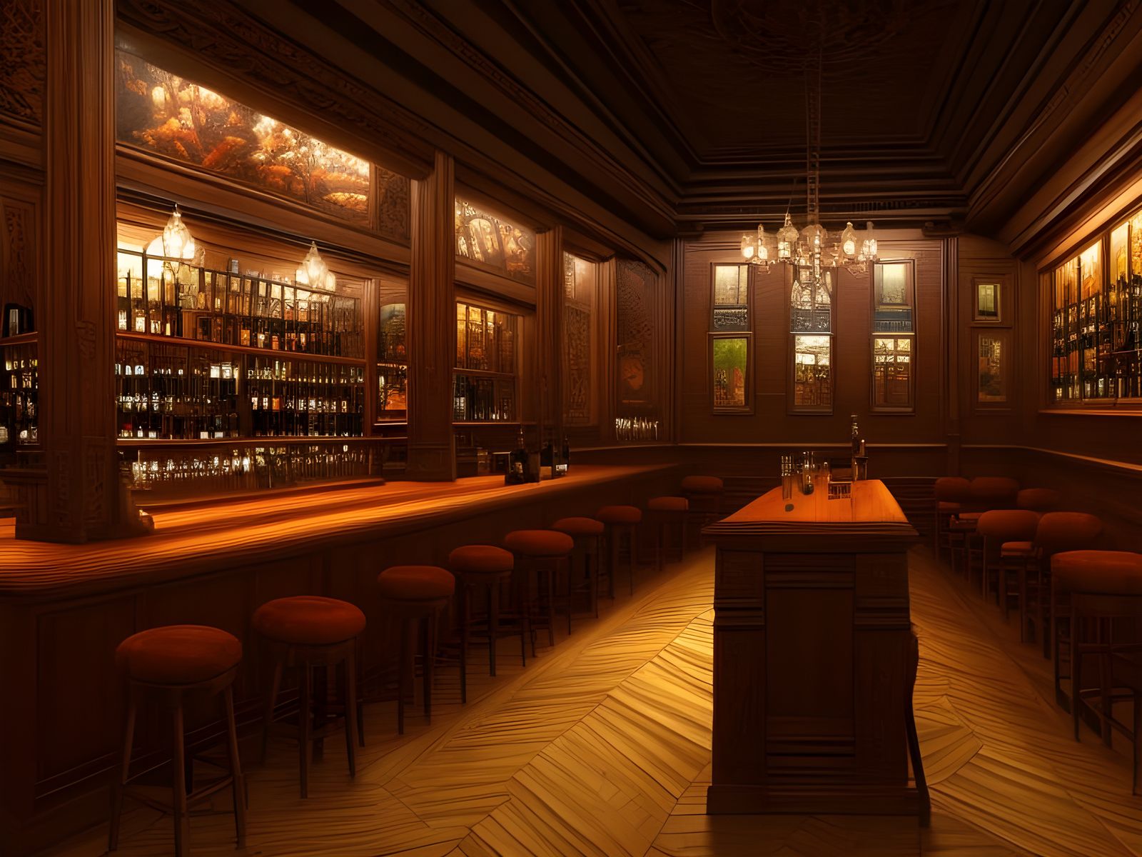 Intricate Irish Pub Interior Oil Painting