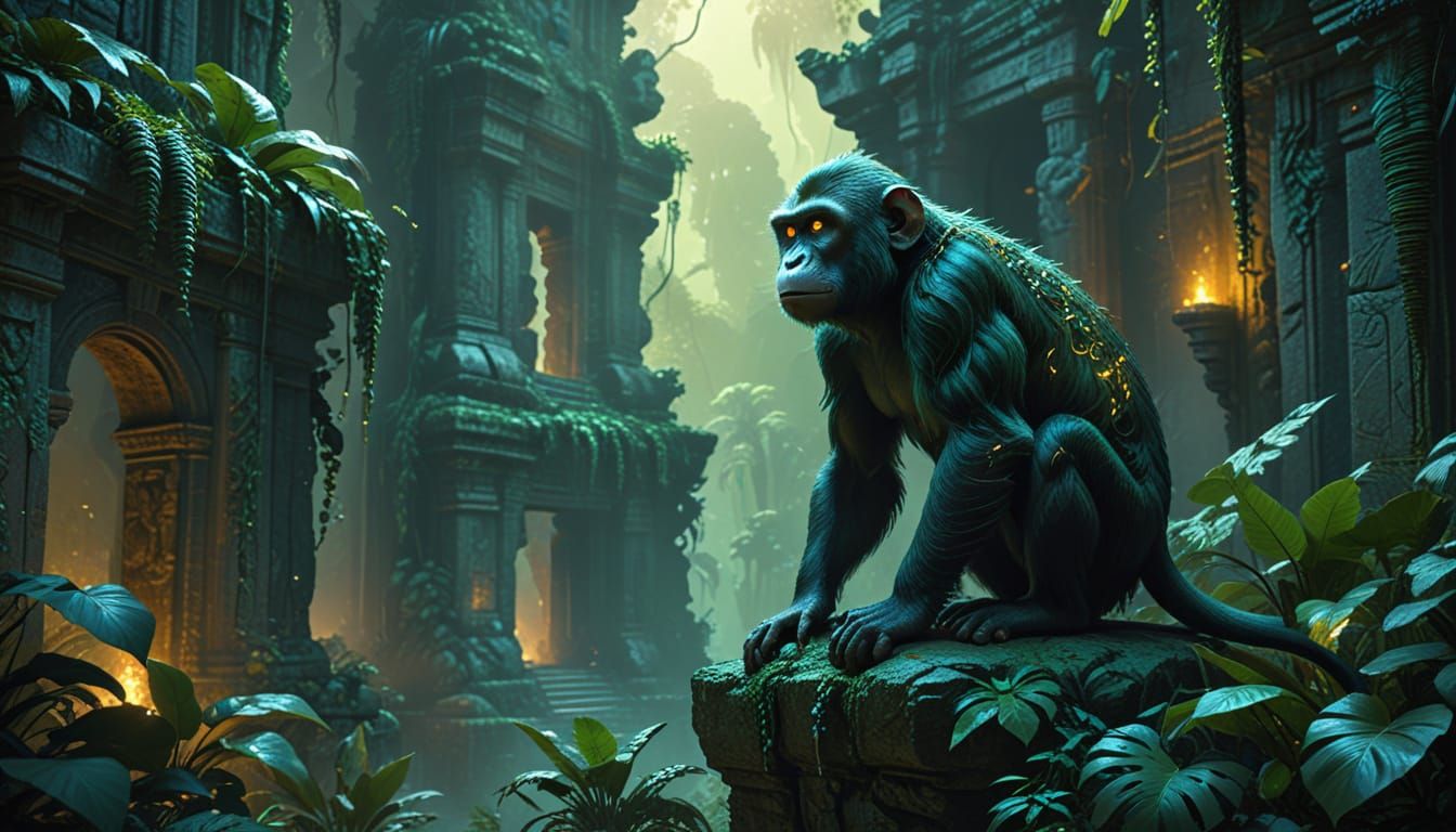 Funny Monkey Character in Lost City Digital Painting