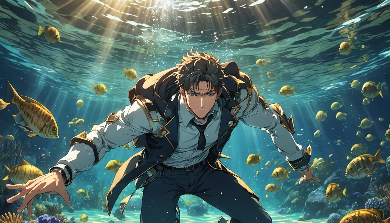 Anime King of Time Floating Underwater
