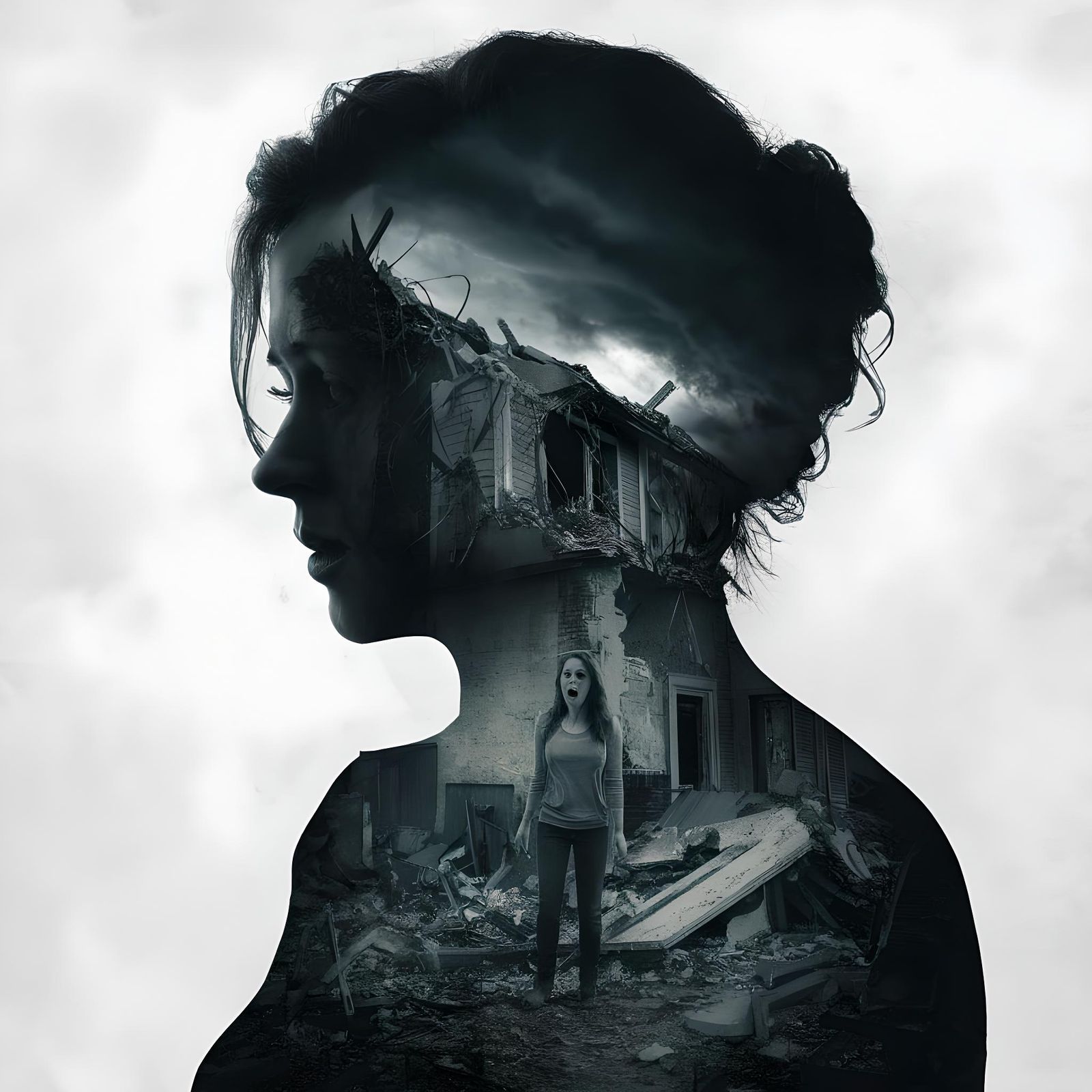 Silhouette Profile Reflecting Turmoil and Despair