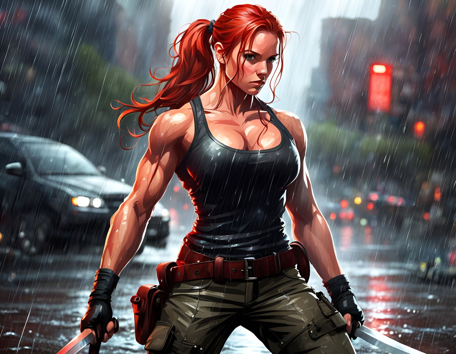 Fierce Female Swordmaster in Brutal Urban Battle