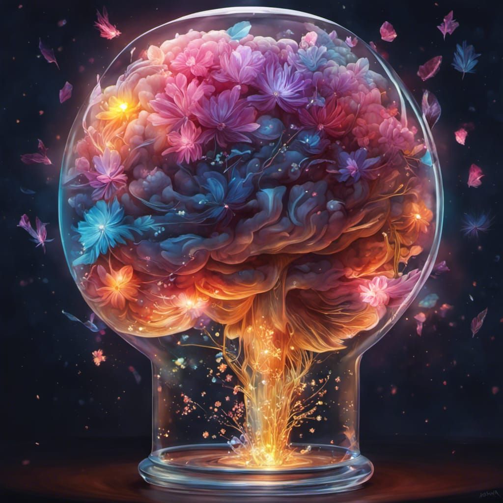 Brain Portrait with Chaotic Crystals and Flowers