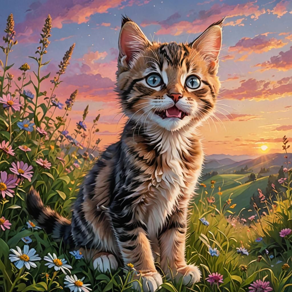 Adorable Kitten's Rococo Dawn on Wildflower Hill