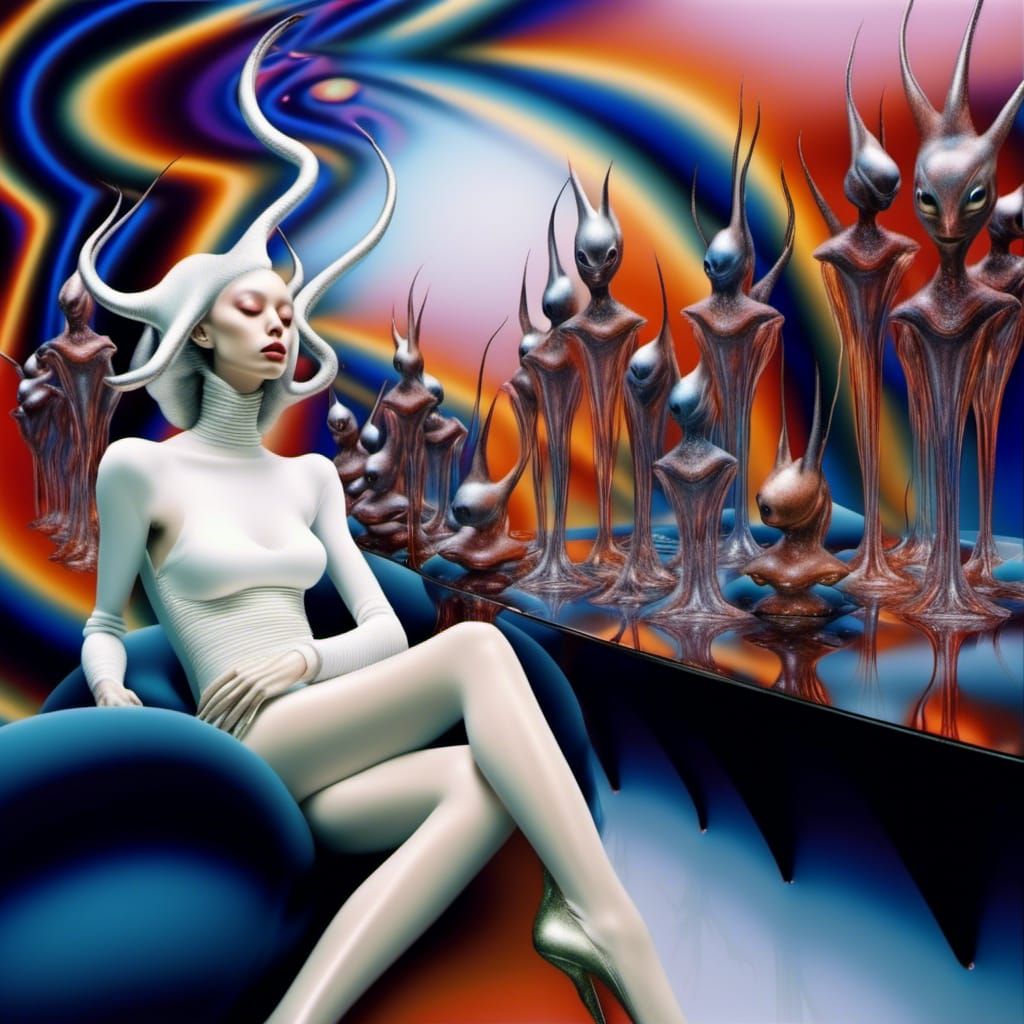 Surreal Alien People and Pets in a Magical Landscape