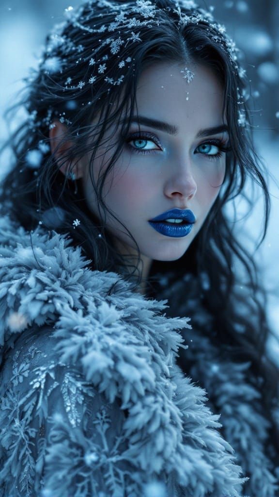 Icy Woman in Winter's Dusk: A Digital Masterpiece