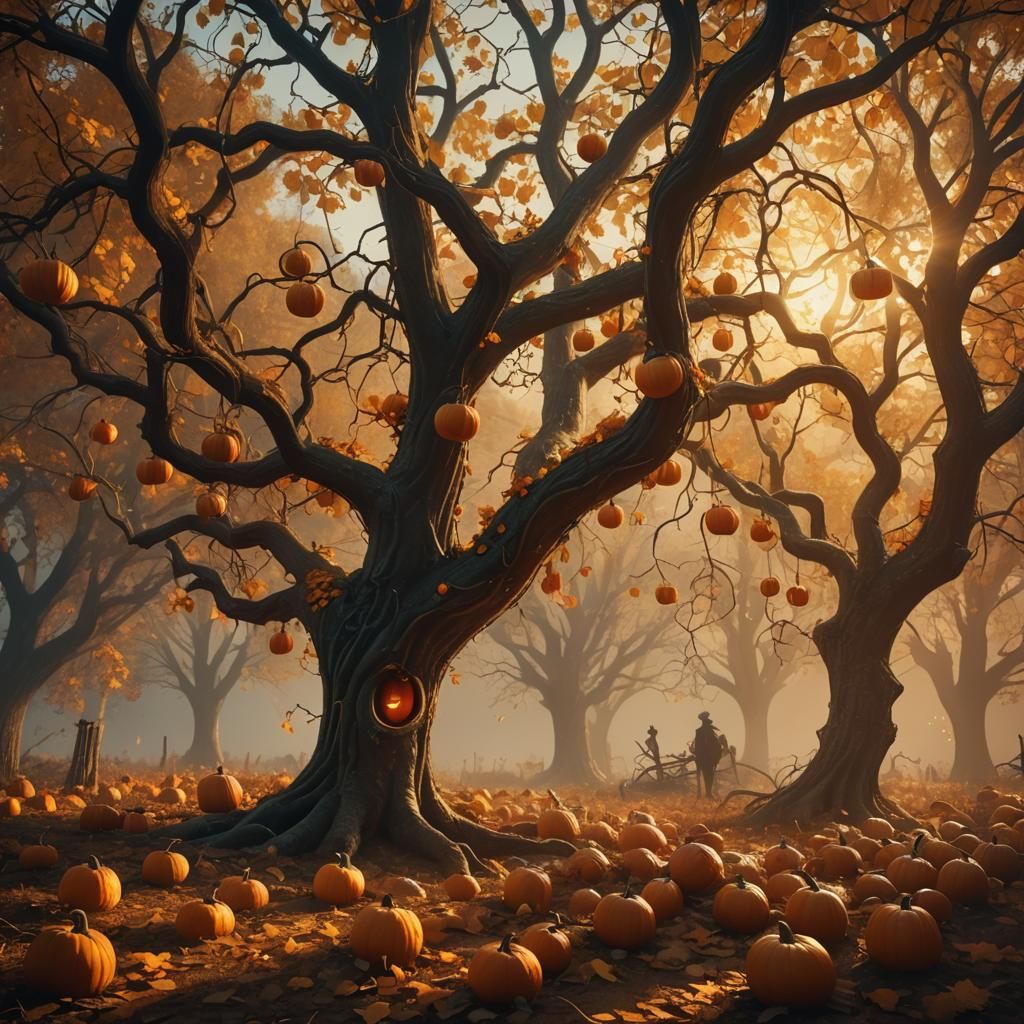 Pumpkins in Autumn Landscape: Digital Matte Painting