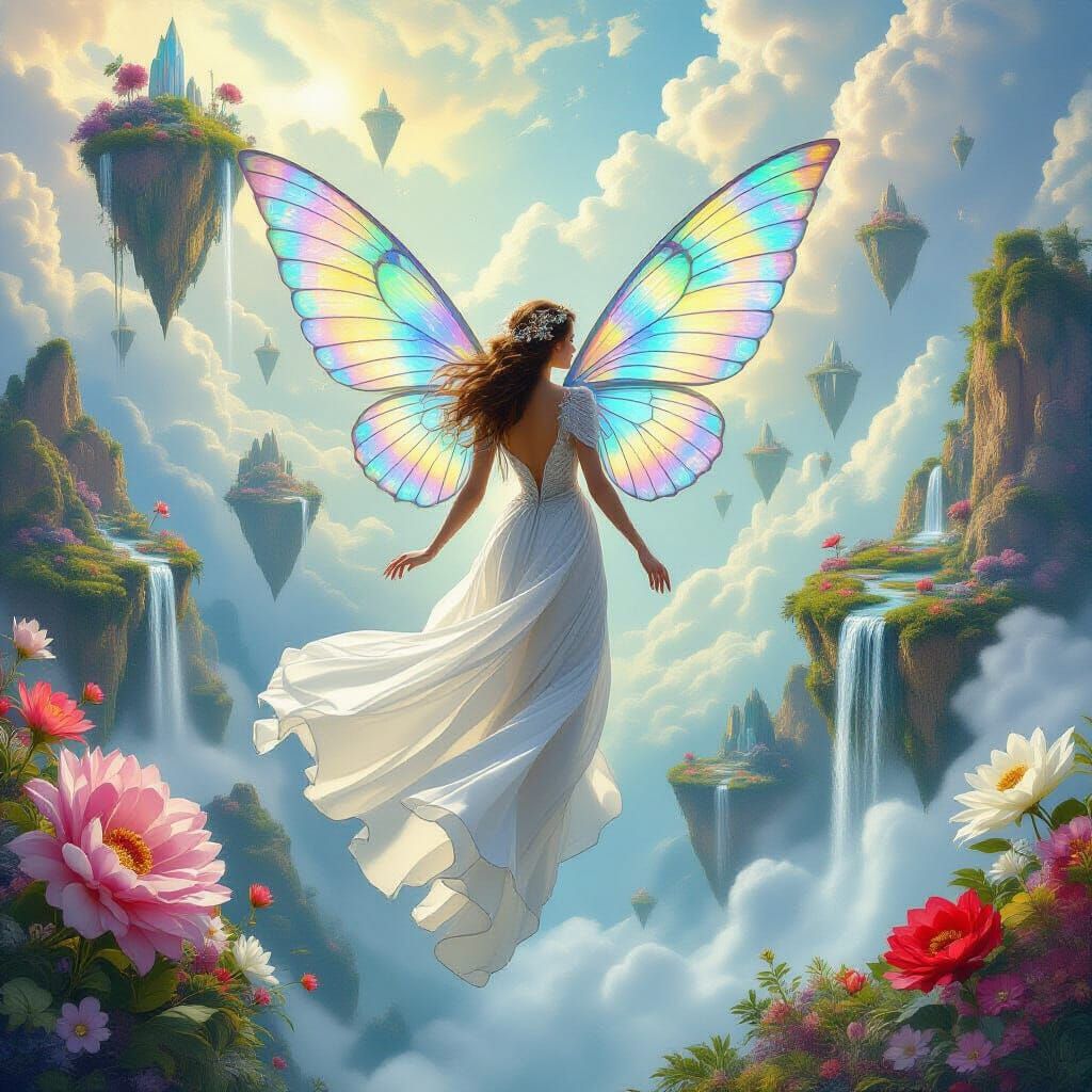 Butterfly-winged Woman in Surreal Floating Landscape