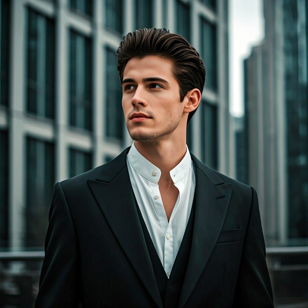 Modern Prince Charming in Cityscape, Photorealistic