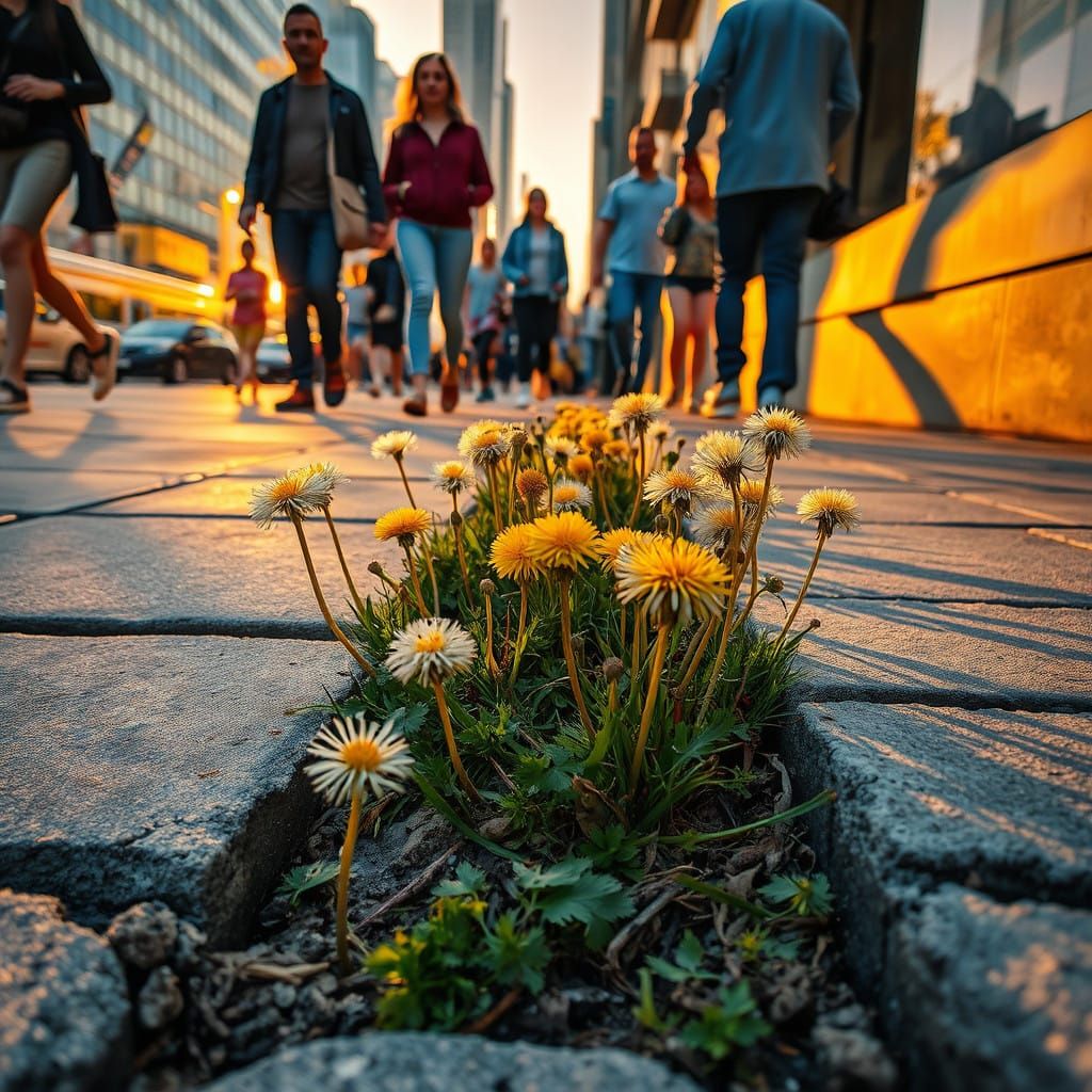 Dandelions Thrive Amidst City Chaos in Vibrant HDR
