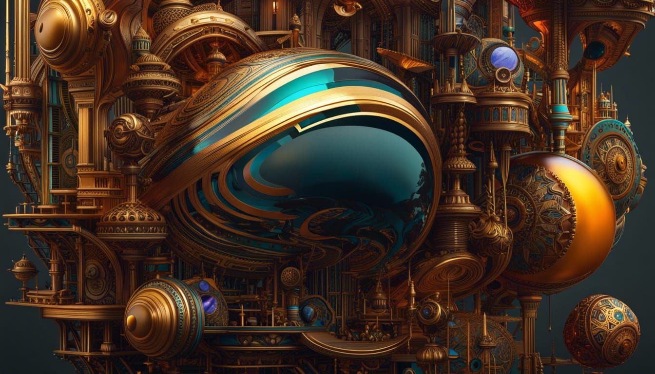 Mechanical World Maker in Steampunk Cubist Style