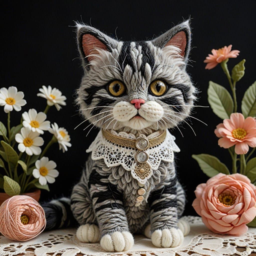 Vibrant Textile Masterpiece: Realistic Crochet Cat