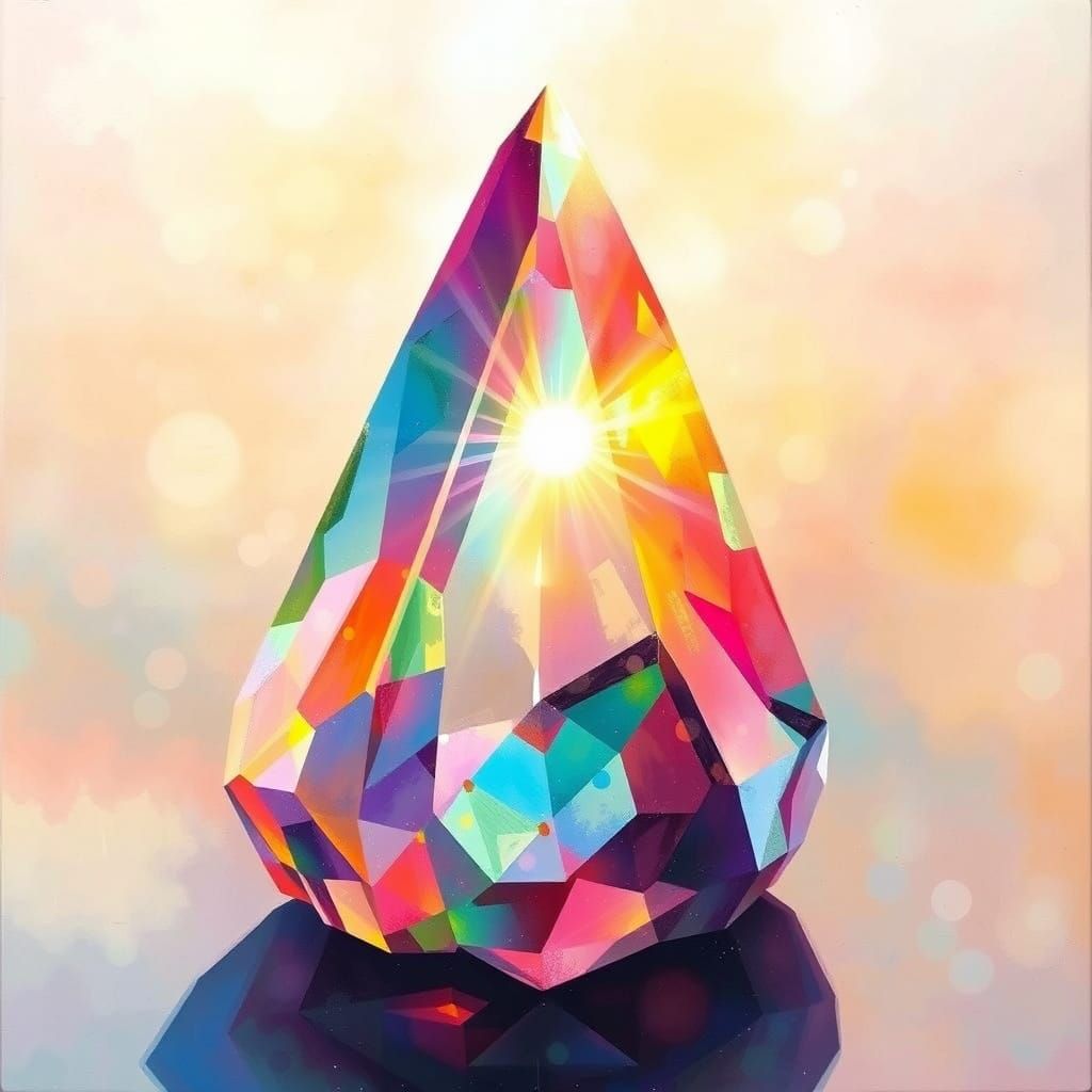 Crystal Prism Refracts Light: Gouache and Watercolor Style