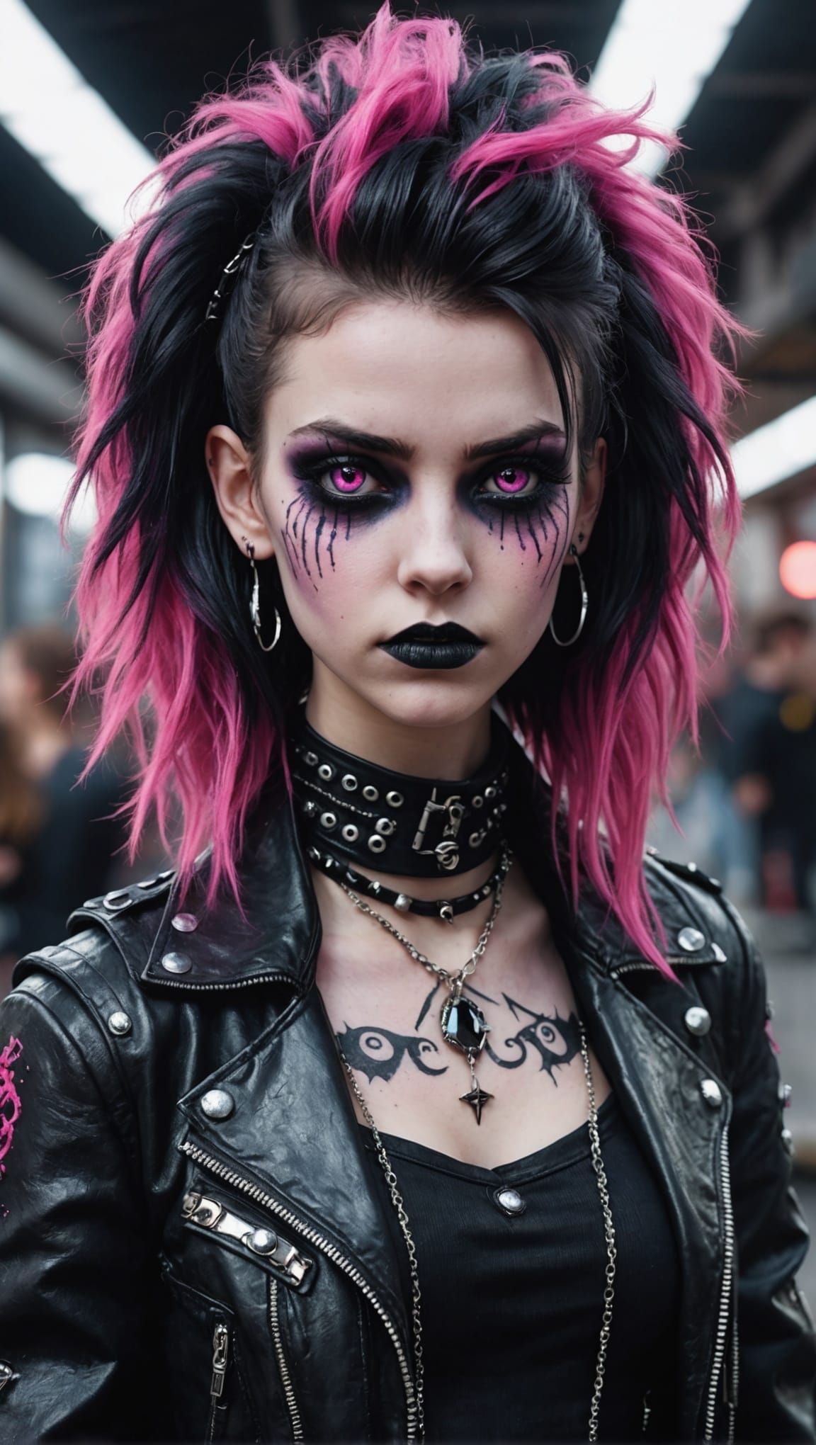 Punk Goth Girl with Glistening Eyes in Dreamscape