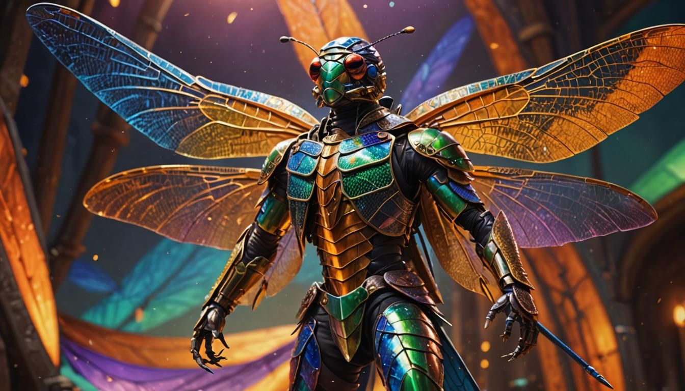 Dragonfly Gladiator in Arena: Hyperrealistic Concept Art