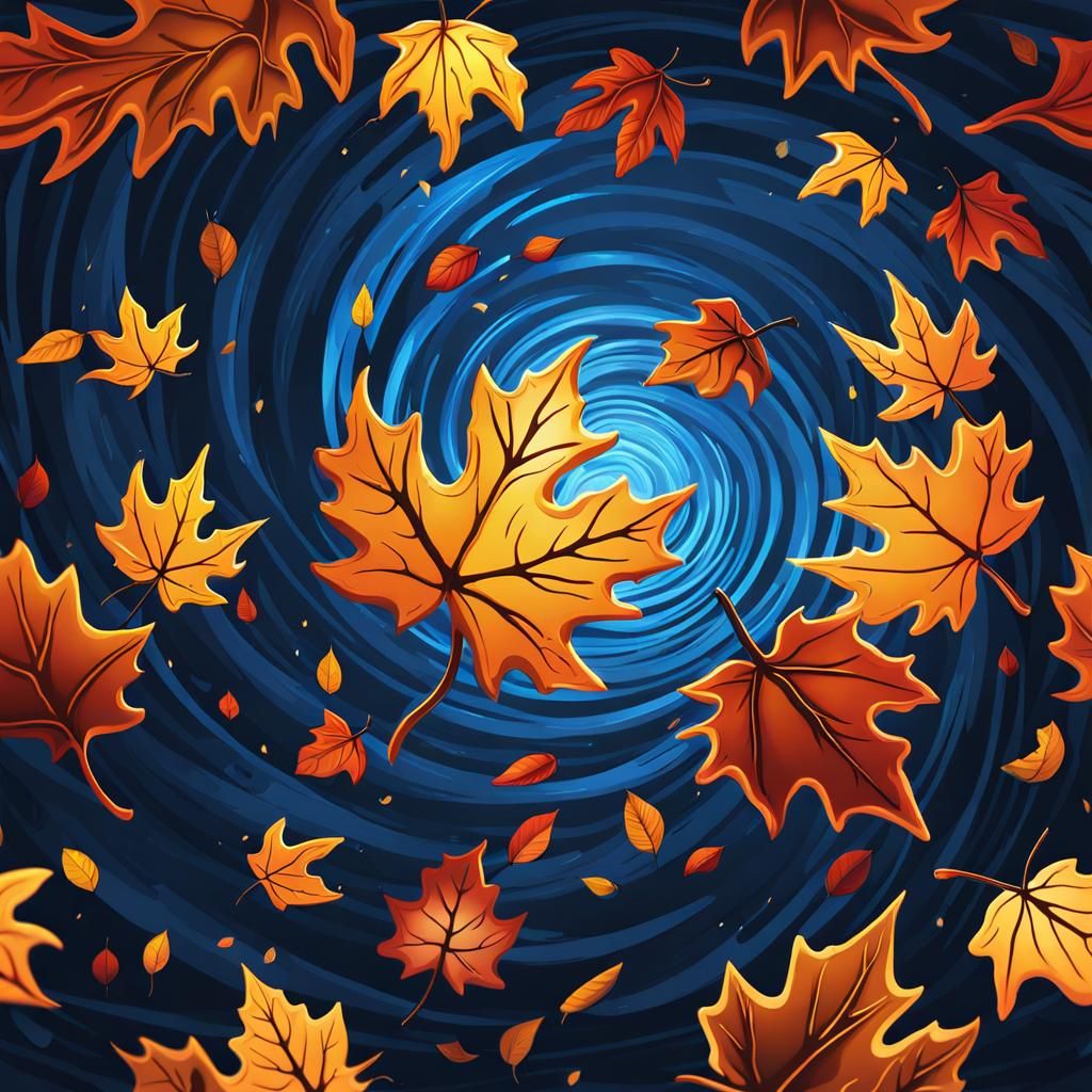 Autumnal Leaf Tornado in Whimsical Ink Art Style