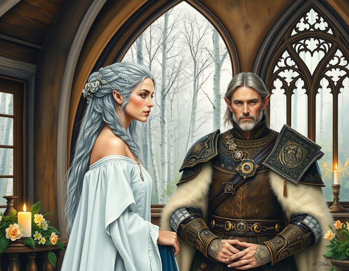 Elegant Lothorian Family in a Gouache Masterpiece