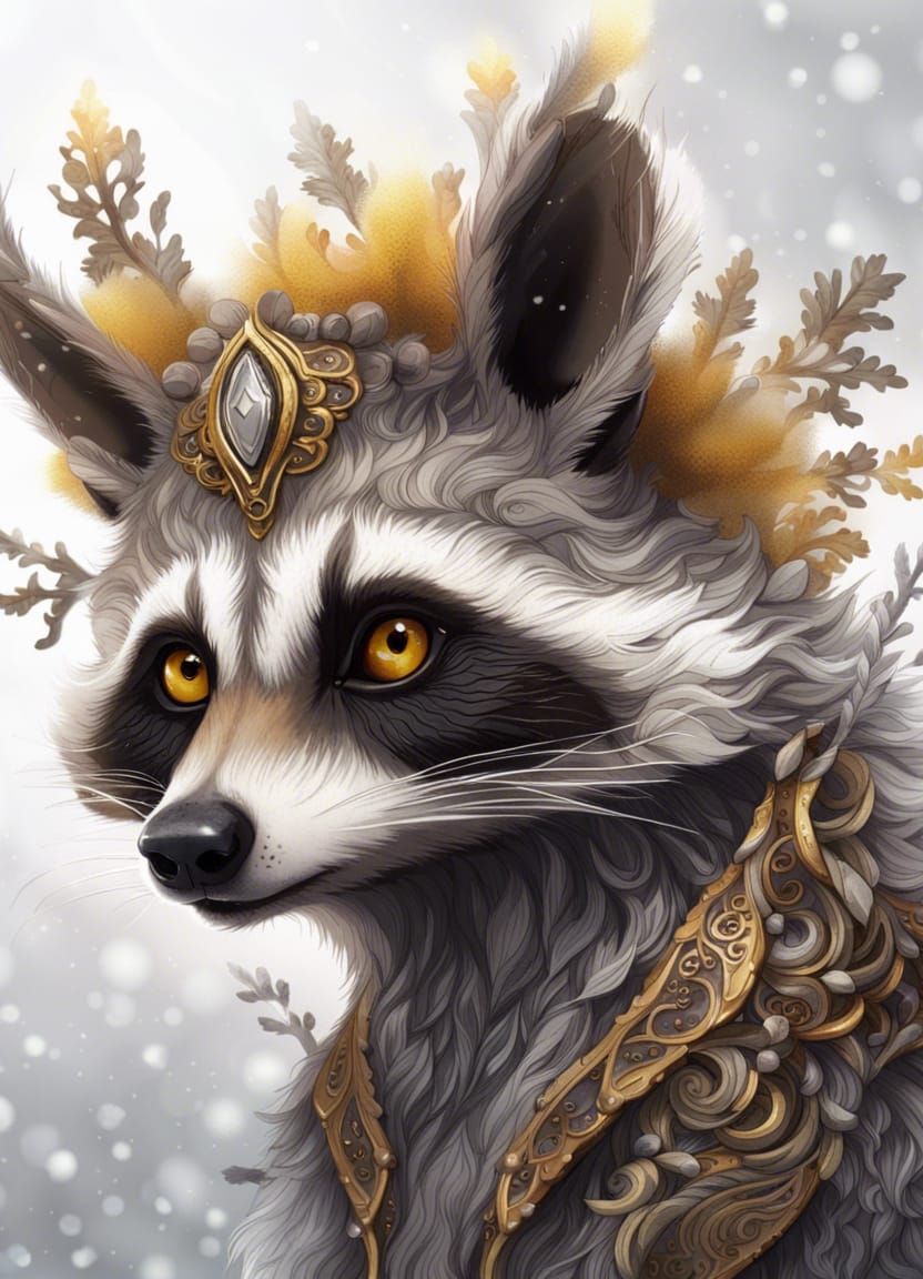Fantasy Raccoon Portrait in a Snowstorm