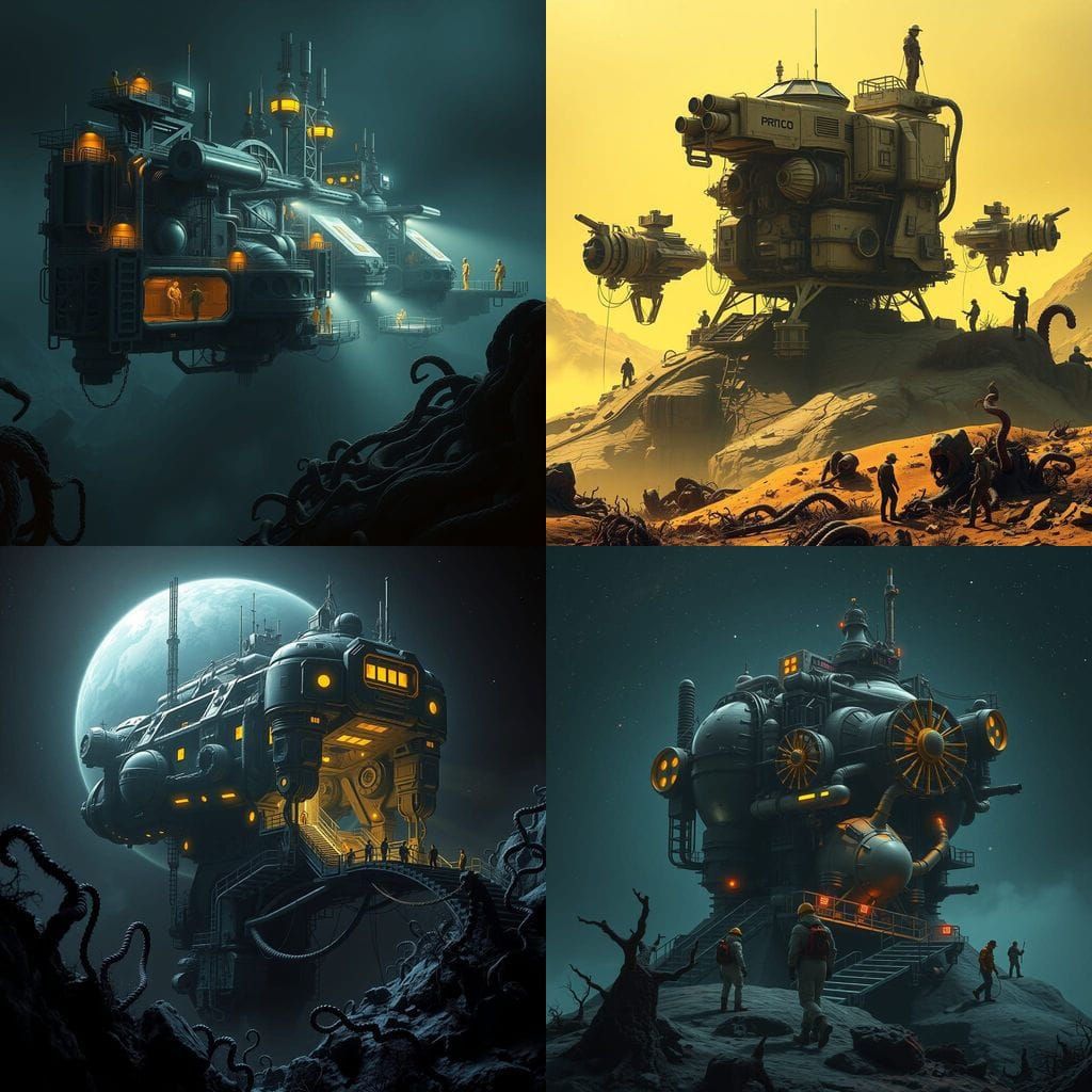 Cosmic Outpost in a Desolate Alien Landscape