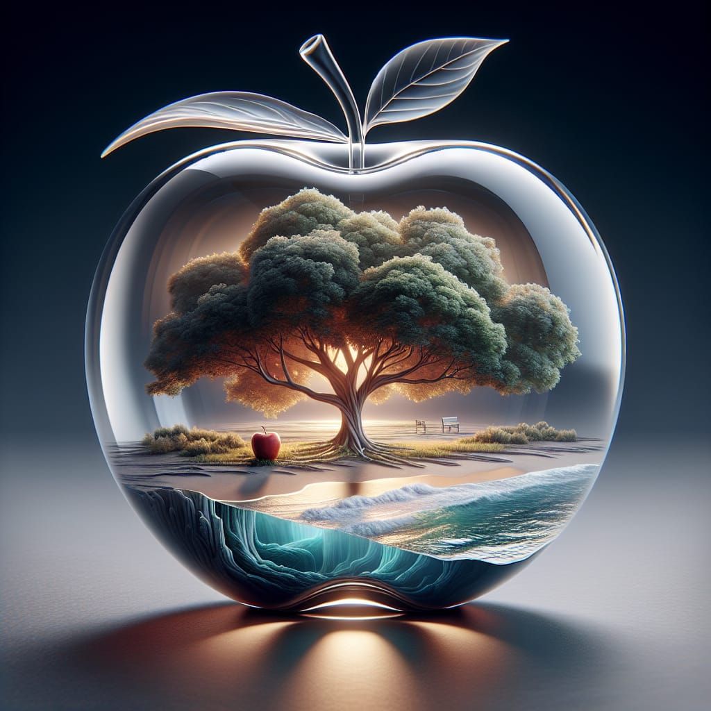 Glass Apple Reveals Miniature Seascape in Matte Painting